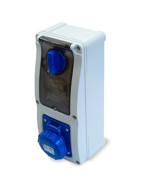 PRESA INT.BLOC.VERT. 220V 2P+T 32A CON PORTA FUS. PARETE